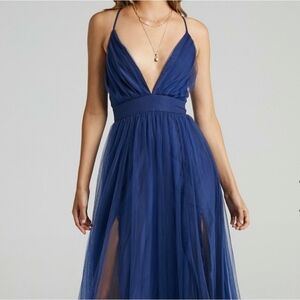Showpo Tell Me Lies Navy Tulle Maxi Dress Prom Formal Dress